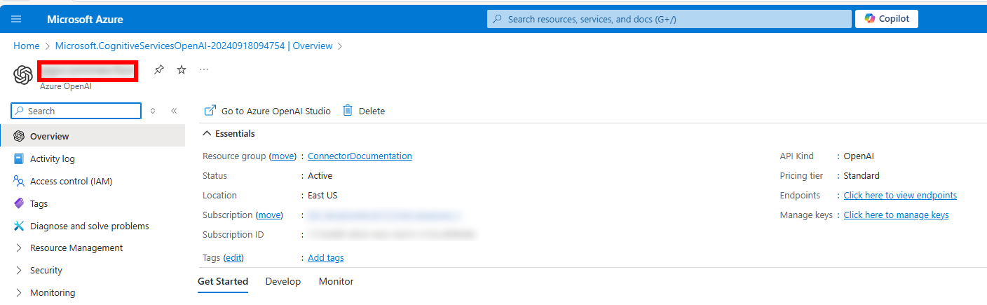Azure Open AI Resource Name